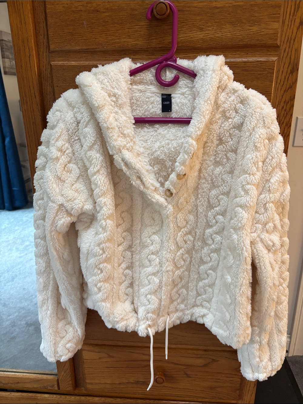 Cider Cream Cable-Textured Teddy Jacket with Hood